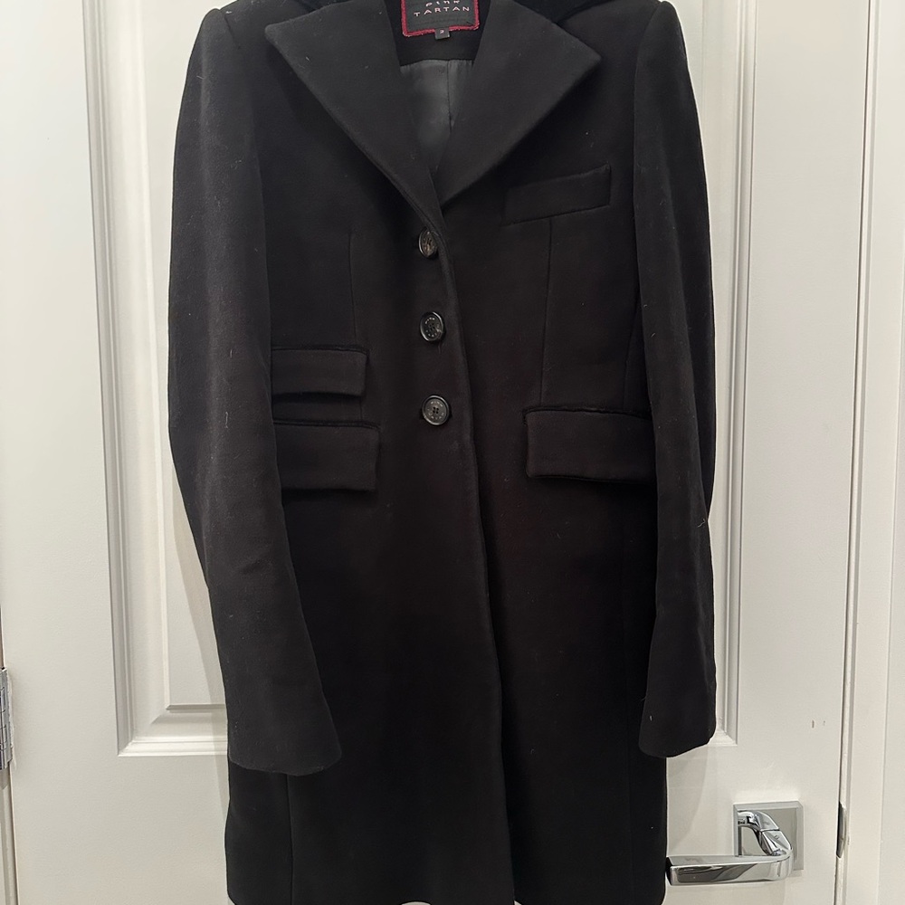 Pink Tartan Wool Black Women's Coat
